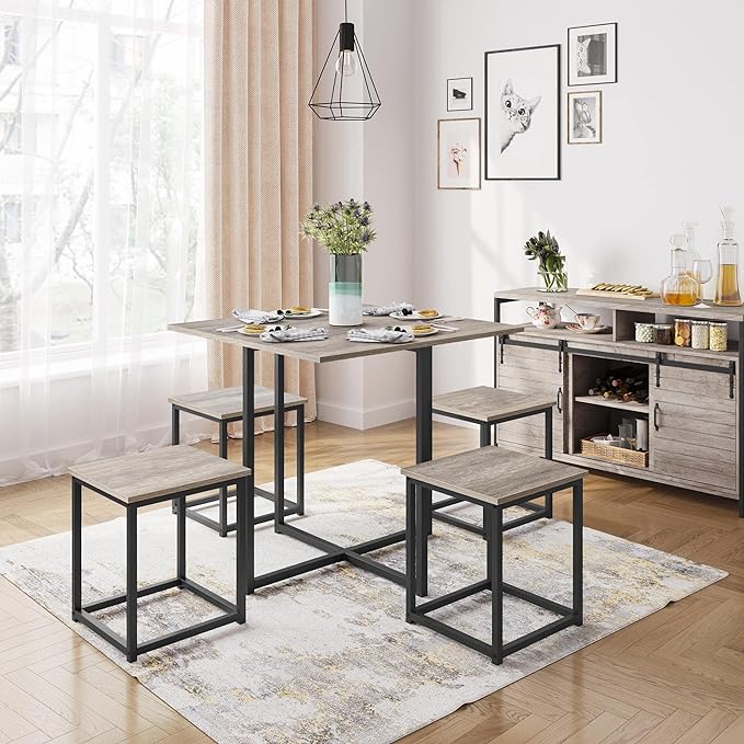 Yaheetech Dining Table Set for 4 Industrial Kitchen Table with 4 Chairs, Spac...
