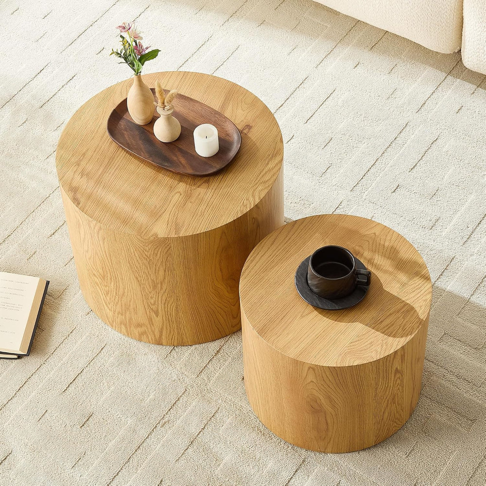 WILLIAMSPACE Nesting Coffee Table Set of 2, Round Wooden Coffee Tables Modern...