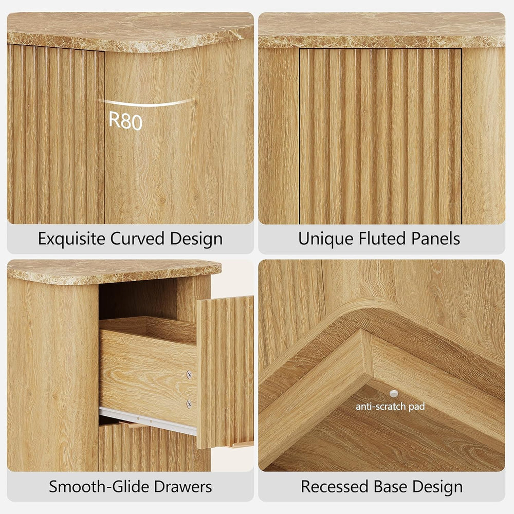 win2win Narrow End Table with Charging Station, Fluted Side Table with Faux M...