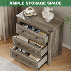 Dresser for Bedroom with 3 Drawers, Small Chests of Drawers, 27.55" Wide Farmhouse Wood Nightstand Bedside Cabinet End Table, Modern Closet Storage Organizer for Living Room, Entryway, Hallway, Grey