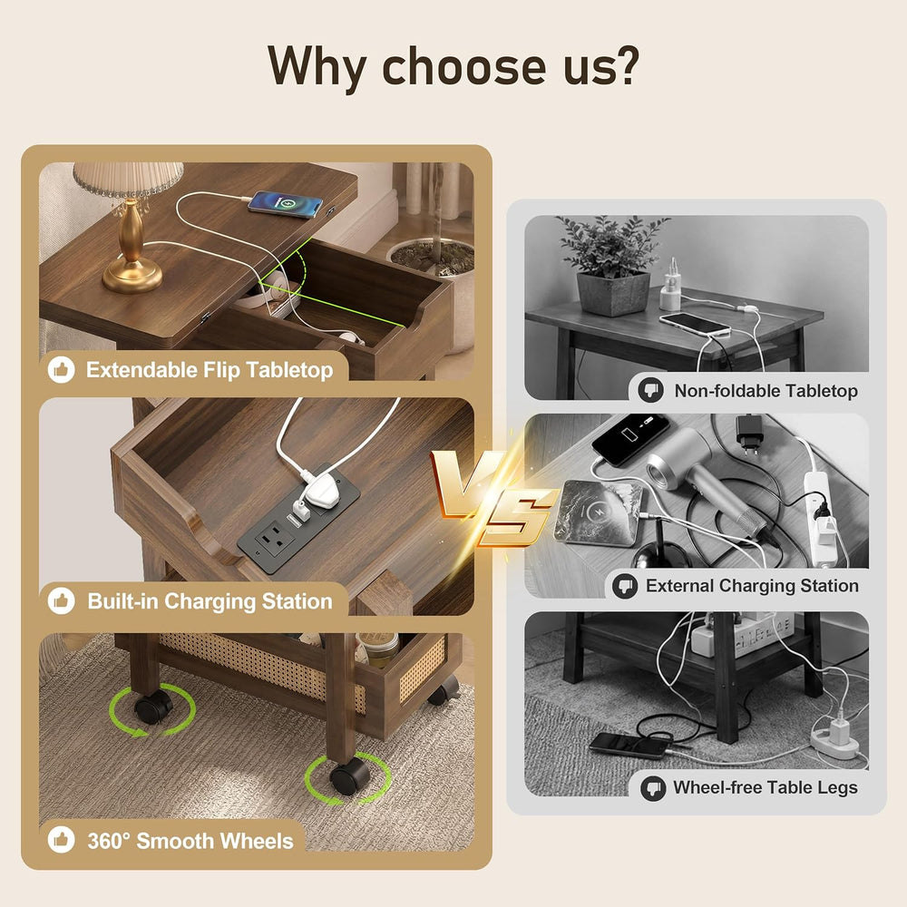 YOSHOOT Flip Top End Table with Charging Station, Narrow Side Table | 13&quot...