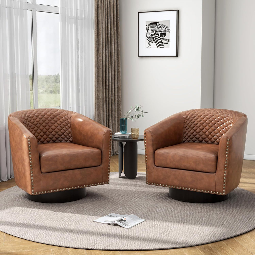 Pia Ricco Swivel Barrel Accent Chairs Set of 2, 360° Swivel Round Single Sofa...