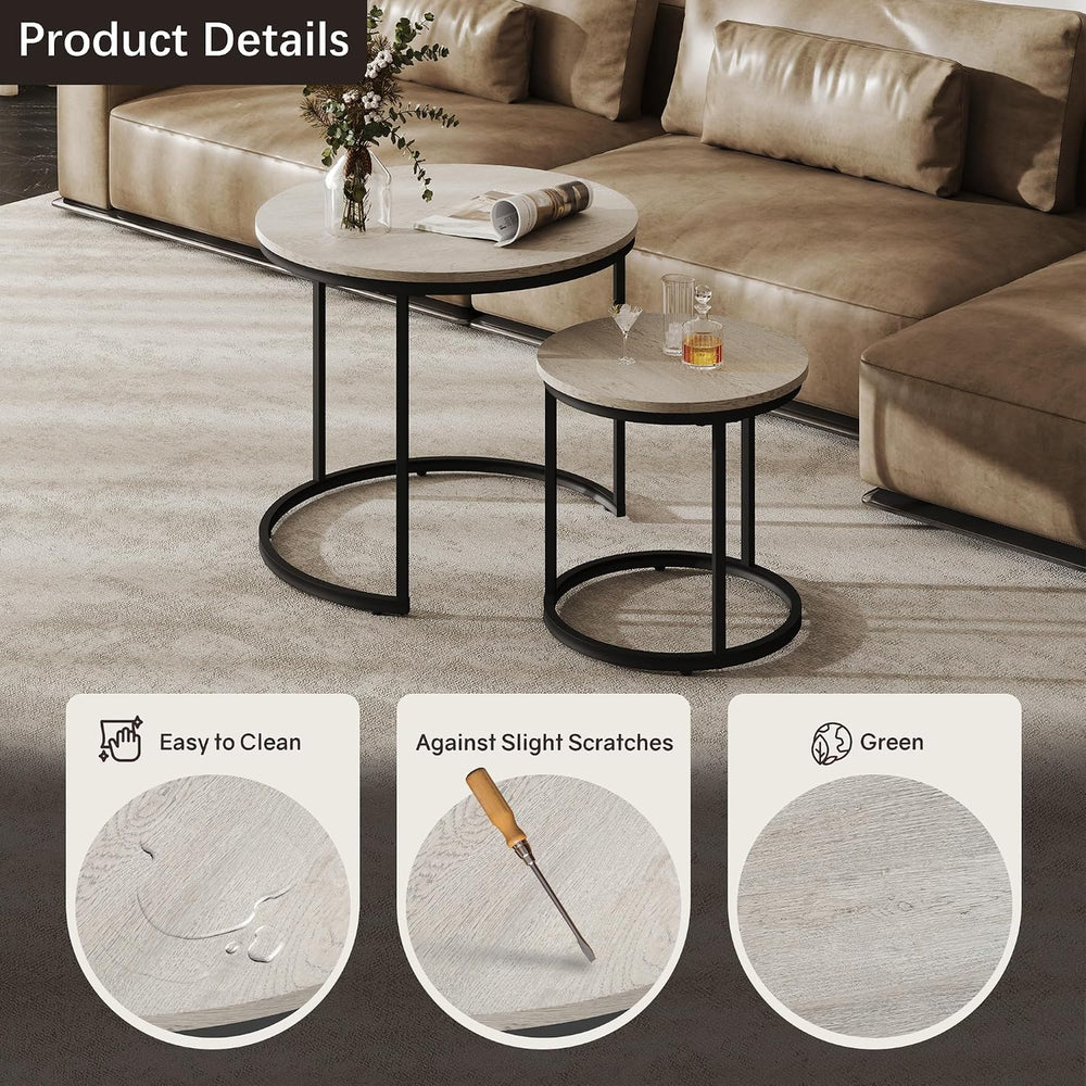 Otterease Nesting Tables Set of 2, Small Round Coffee Table for Living Room |...