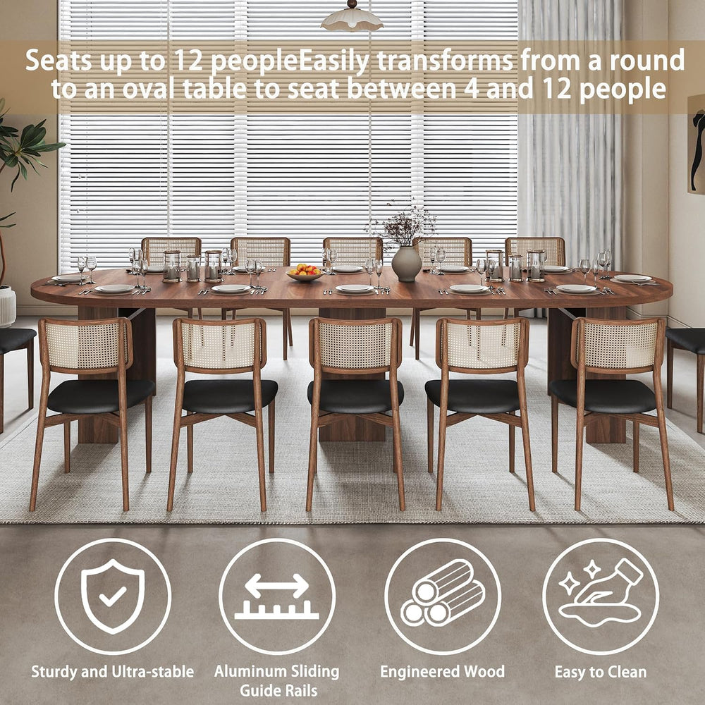 47-118 Inch Round Extendable Dining Table for 4-12, Kitchen Table with Wood S...
