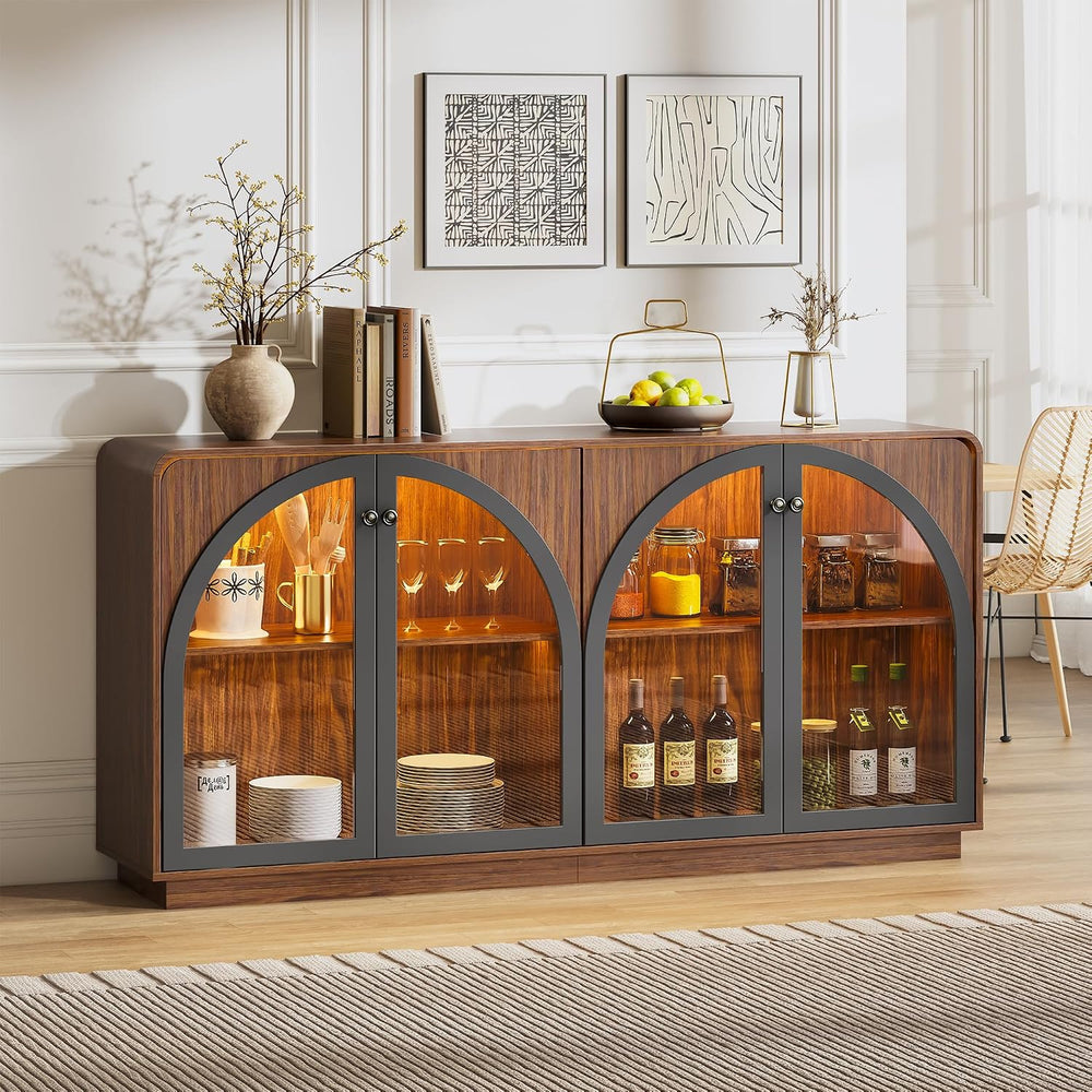 Sideboard Buffet Cabinet with Storage, 68" Walnut Credenza Accent Cabine...