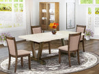 East West Furniture V727MZ716-5 5 Piece Dining Table Set for 4 Includes a Rectangle Kitchen Table with V-Legs and 4 Dark Khaki Linen Fabric Parson Dining Chairs, 40x72 Inch, Multi-Color