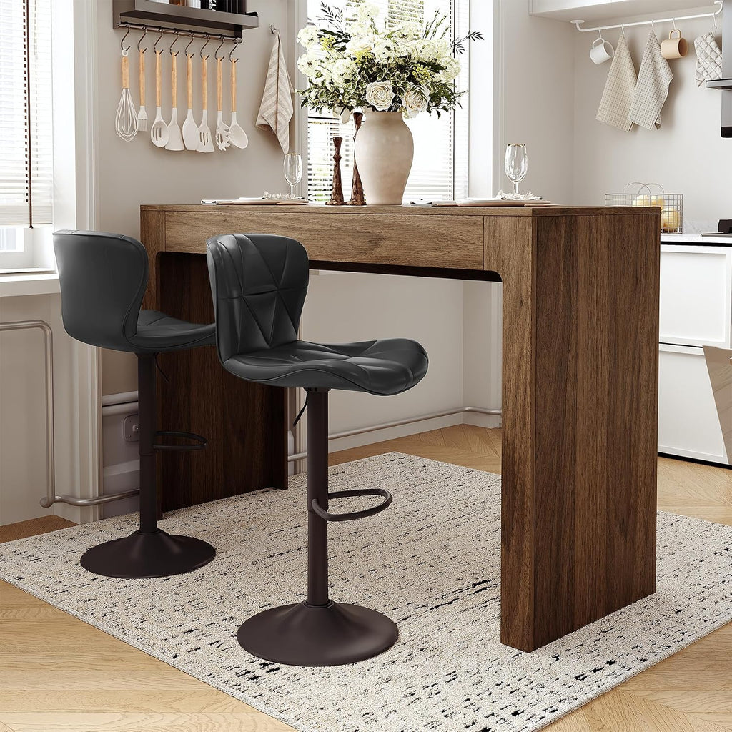 Miereirl 3-Piece Counter Height Bar Table Set, 55 Inch Walnut Pub Dining Table & 2 White Swivel Adjustable Bar Stools, PU Leather Counter Chairs with Backrest for Kitchen Island Dining Room