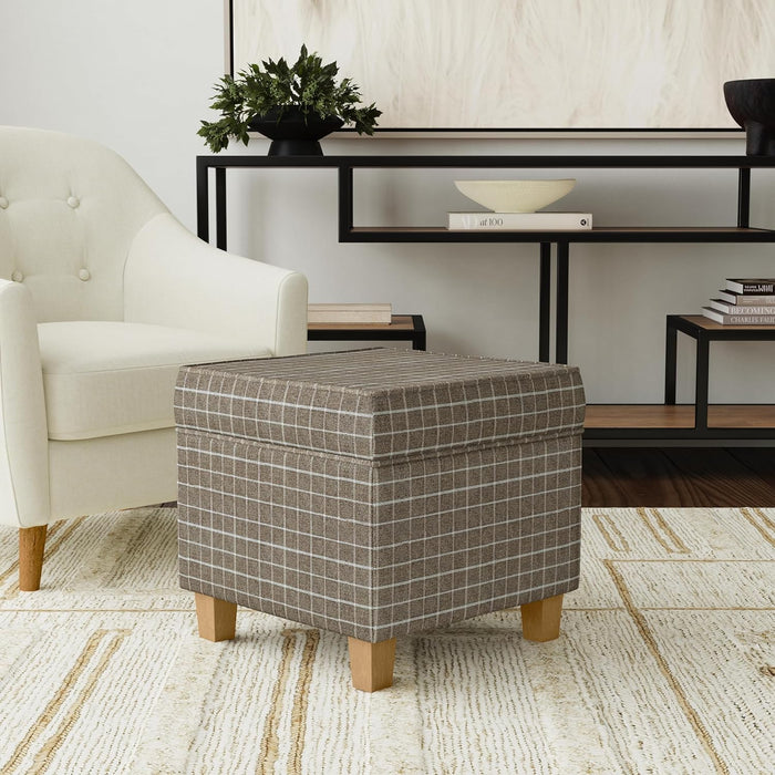 Homepop Home Decor Classic Square Storage Ottoman with Lift Off Lid | Ottoman with Storage for Living Room & Bedroom, Brown Window Pane Fabric