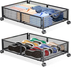 Yecaye Under Bed Storage with Wheels, 2 Pack Under Bed Shoe Storage Organizer Drawer, Tool-free Assembly Metal Underbed Storage Containers for Clothes, Shoes, Toys, Black