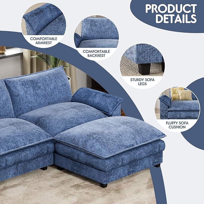 Homall 232" Modular Sectional Sofa, Oversized Sofa Couch with Reversible Ottoman, DIY Combination Chenille Deep 6-Seat Cloud Couch for Living Room, Apartment (Dark Blue, Oversized Sofa)