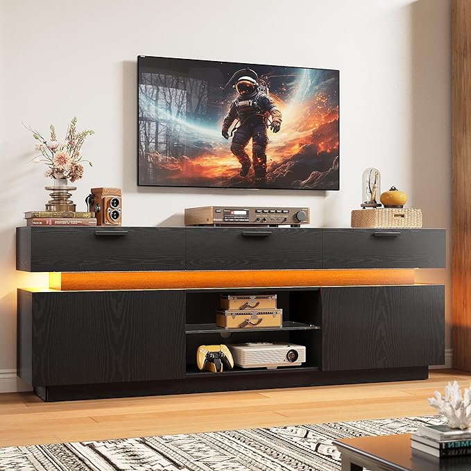 LIKIMIO Black TV Stand for TVs 85 inch, Entertainment Center with Power Outle...