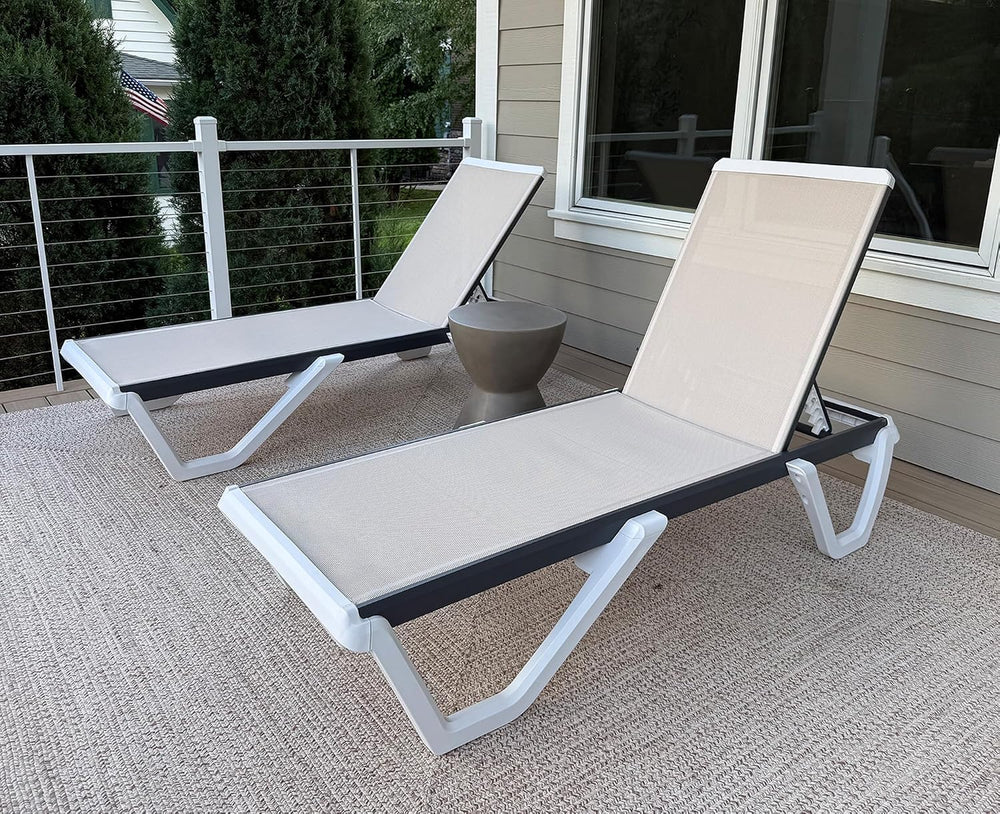 PURPLE LEAF Lounge Chair Outdoor Set of 2 Chaise Lounge w/Wheels, Khaki | Qui...