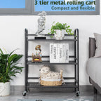 HDANI 3 Tier Metal Rolling Heavy Cart Supports 40 Lbs Per Tier,Mesh Rolling Cart with 2 Lockable Wheels for Office,Home,Bedroom,Kitchen,Bathroom(Black)