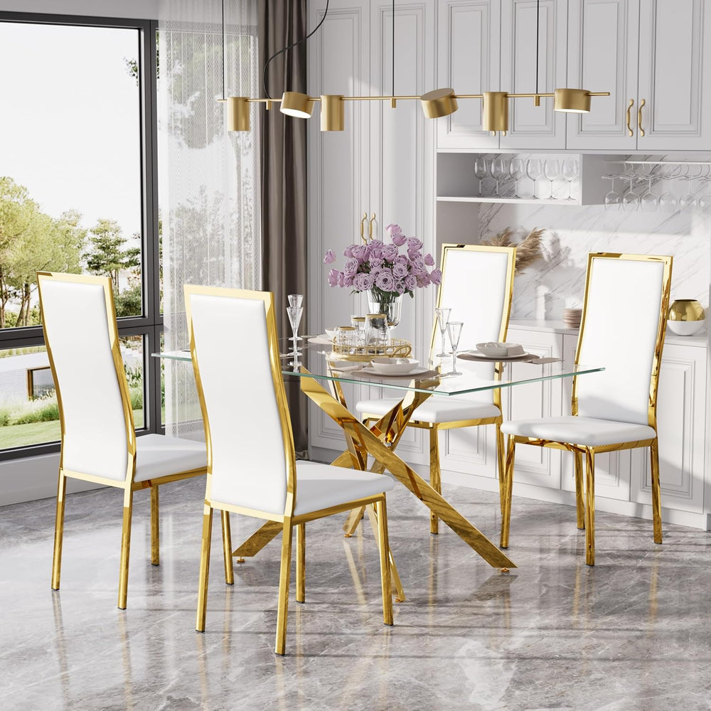 Modern Glass Dining Table Set for 4, 5-Piece Rectangular Kitchen Table Set wi...