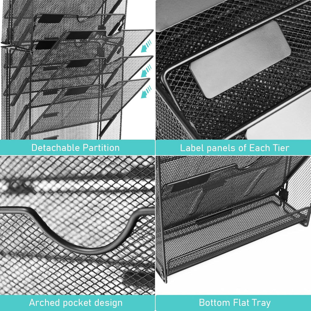 GALASALA Wall File Organizer, 10 Pockets Mesh Hanging File Organizer, Wall Mount File Holder With Hooks, Wall Organizer Magazine Rack for Office Supplies, Black
