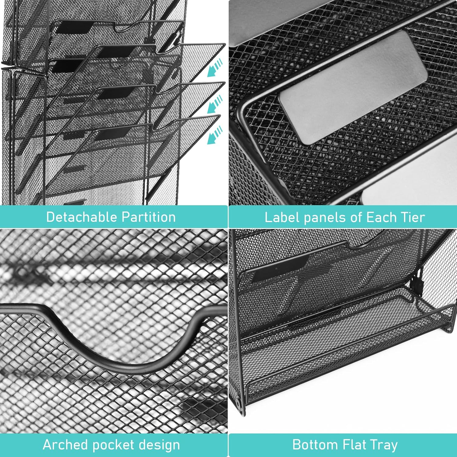 GALASALA Wall File Organizer, 10 Pockets Mesh Hanging File Organizer, Wall Mount File Holder With Hooks, Wall Organizer Magazine Rack for Office Supplies, Black