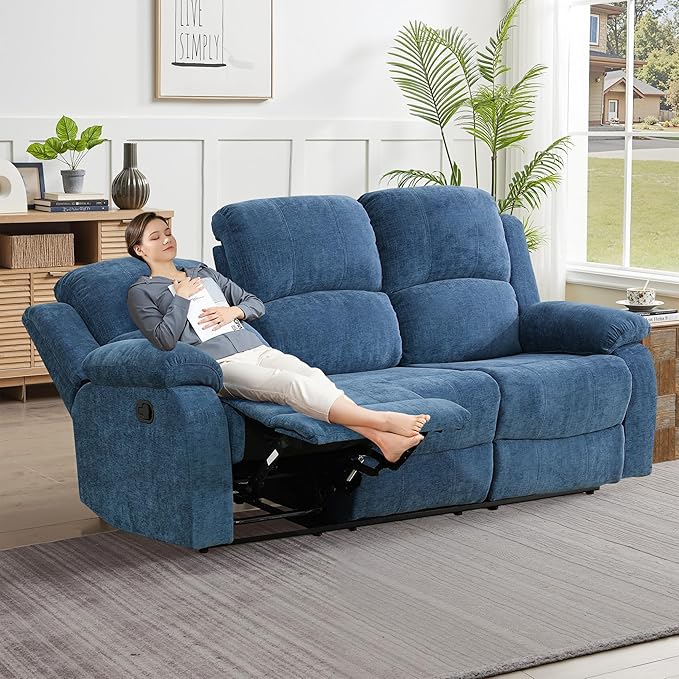 Recliner Sofa Set Couches for Living Room Chair Fluffy Fabric Living Room Furniture Sets, Adjusted Loveseat Loveseat Reclining Couch Furniture Sofa Set for Theater Seating, 3seater, Light Blue