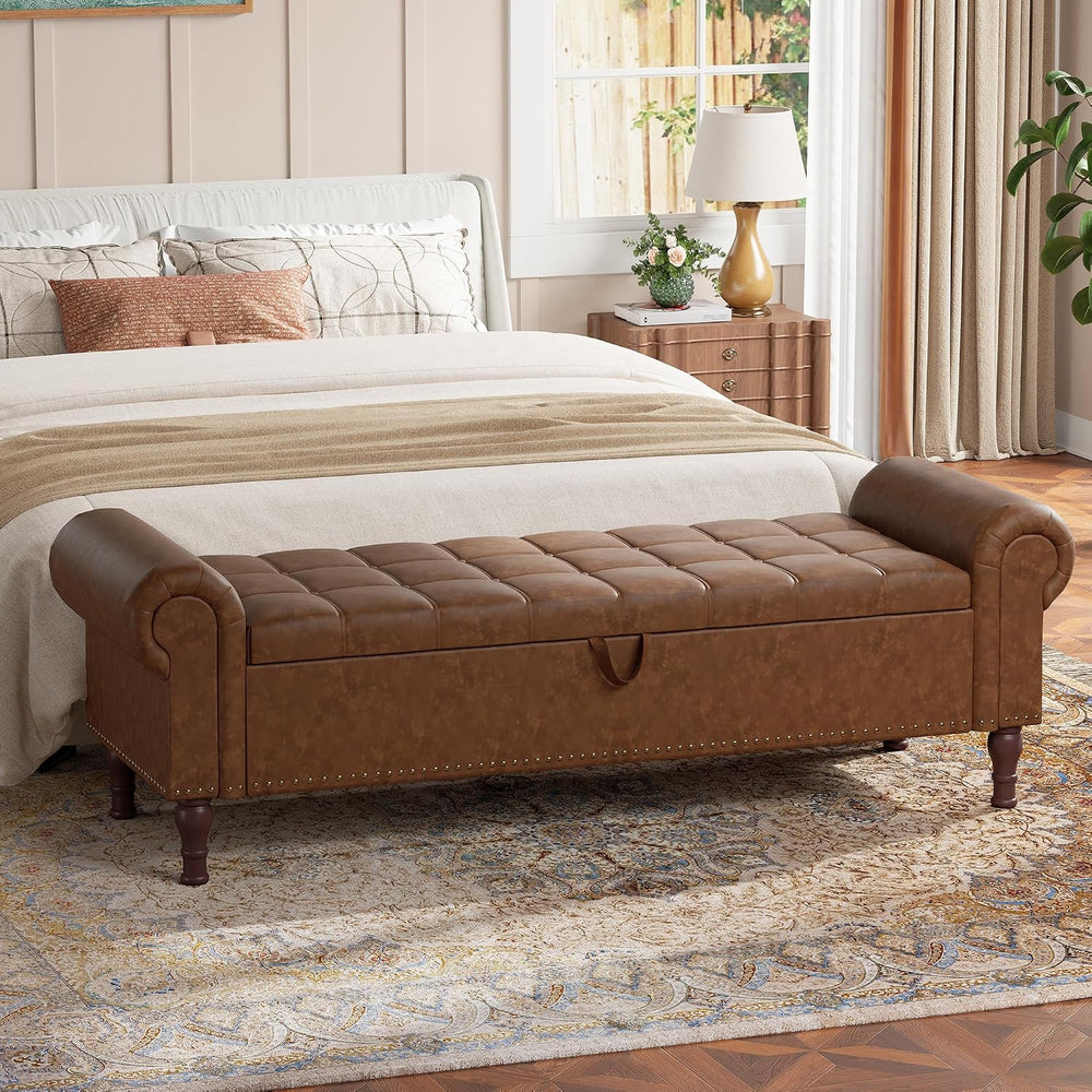 YOUDENOVA 60" Entryway Bench with Storage, PU Leather End of Bed Bench w...