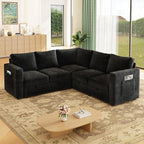 83.5" Sectional Sleeper Sofa with Pull Out Couch, Modern 5 Seat L Shaped Modular Couch, Sectionals Modular Sofa with Storage, Comfy Sectional Couches for Living Room & Apartment, Black