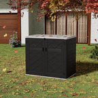 HOMSPARK Storage Shed Weather Resistance, Multi-Purpose Outdoor Storage Cabinet for Backyards and Patios, Horizontal Storage Shed for Lawnmower, Patio Accessories (Black & White, Large - 48 cu.ft)