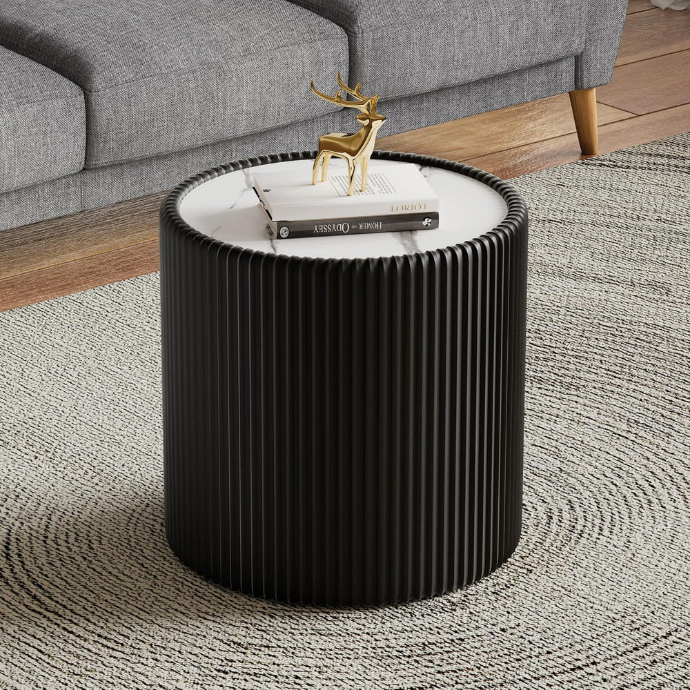 Round Coffee Table Set of 2 with Sintered Stone Top Cylinder-Shape Coffee Sid...