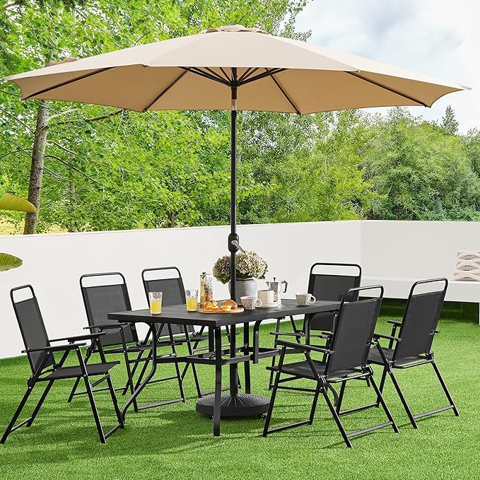Yaheetech Outdoor Patio Chairs Set of 2, Folding Patio Chairs with Metal Frame, Armrests, Portable Dining Chairs for Camping, Lawn, Garden and Porch, Black