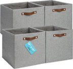 OrganiHaus 13" x 13" x 13" Cube Fabric Storage Bins Set of 4, Canvas Storage Cubes w/ Vegan Handles, 13 inch Collapsible Bins for Kallax, Cubbies Organizer, 13x13 Basket for Decor - Grey