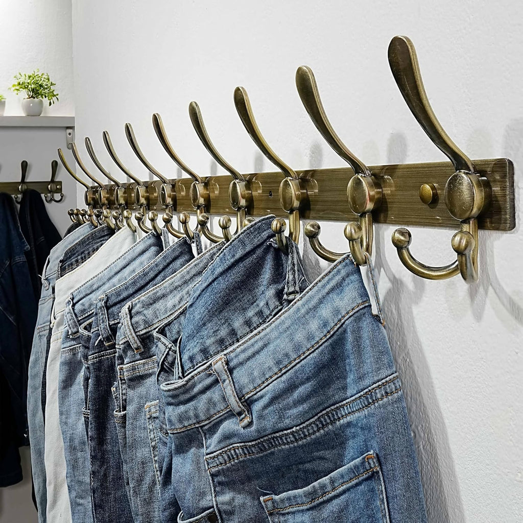 Dseap MaxStrong 2.0 Coat Rack Wall - 37” Long 10 Tri Hooks - Ultra Heavy-Duty Stainless Steel Wall Mount Coat Hanger, Hook Rail for Clothes Hats Jacket Towels Bronze, Pack of 2