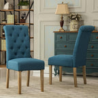 Roundhill Furniture Habit Solid Wood Tufted Parsons Dining Chair (Set of 2), Blue