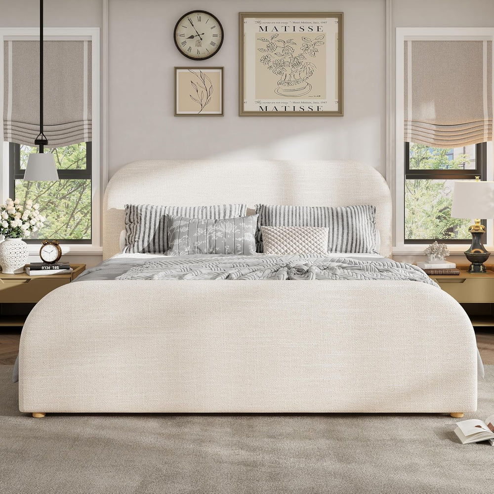 Merax King Size Bed Frame, Upholstered Linen Platform Bed with 44 Inch Tall H...