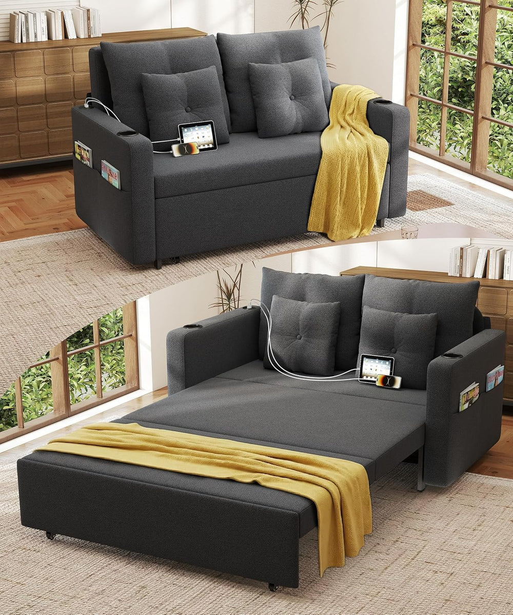Krcix 3 in 1 Sofa Bed, 56" Convertible Pull Out Couch, Loveseat Sleeper ...