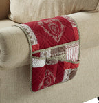 Brilliant Sunshine Burgundy Floral Patchwork Couch Armrest 5 Pockets Organizer, Slip Resistant Armchair Caddy, Washable Remote Controls Holder, Storage for Magazine, Tablet, iPad, 35×13", Burgundy
