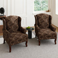 High Back Floral Accent Chairs Set of 2, Fabric Upholstered Armchair Retro Arm Club Chair for Living Room, Comfy Single Sofa Bedroom Reading Seat with Solid Wood Legs - Brown Cranberry