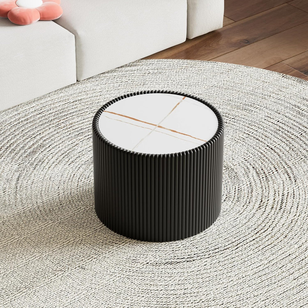 17.7-Inch Round End Table for Living Room Office, White Faux Marble Tabletop,...