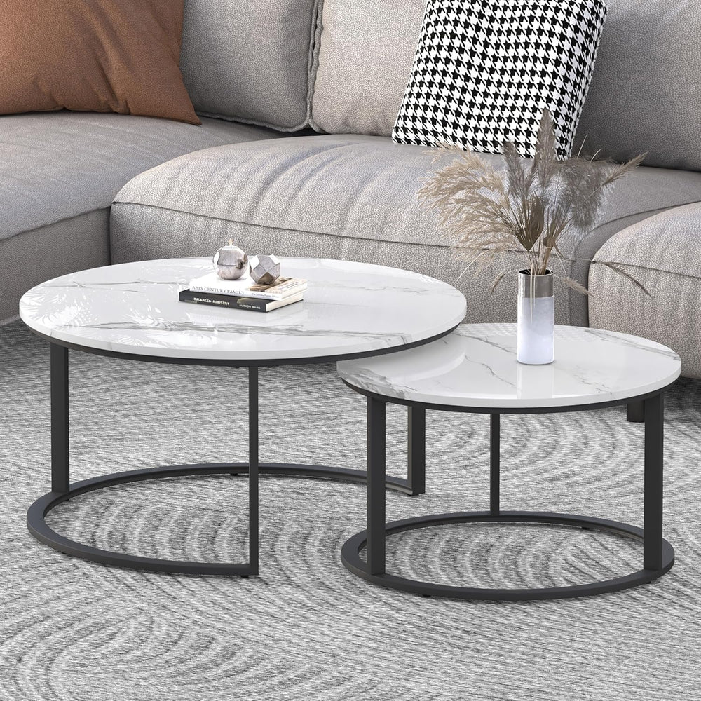 WiberWi Round Coffee Table Nesting Tables Set of 2, Large: Ø 34.0", Smal...