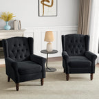 Mid-Century Modern Wingback Chair - Plush Upholstered Accent Armchair with Solid Oak Legs, Ergonomic High Back Lounge Chair for Living Room, Bedroom Office - Retro Reading Chair Bluish Black