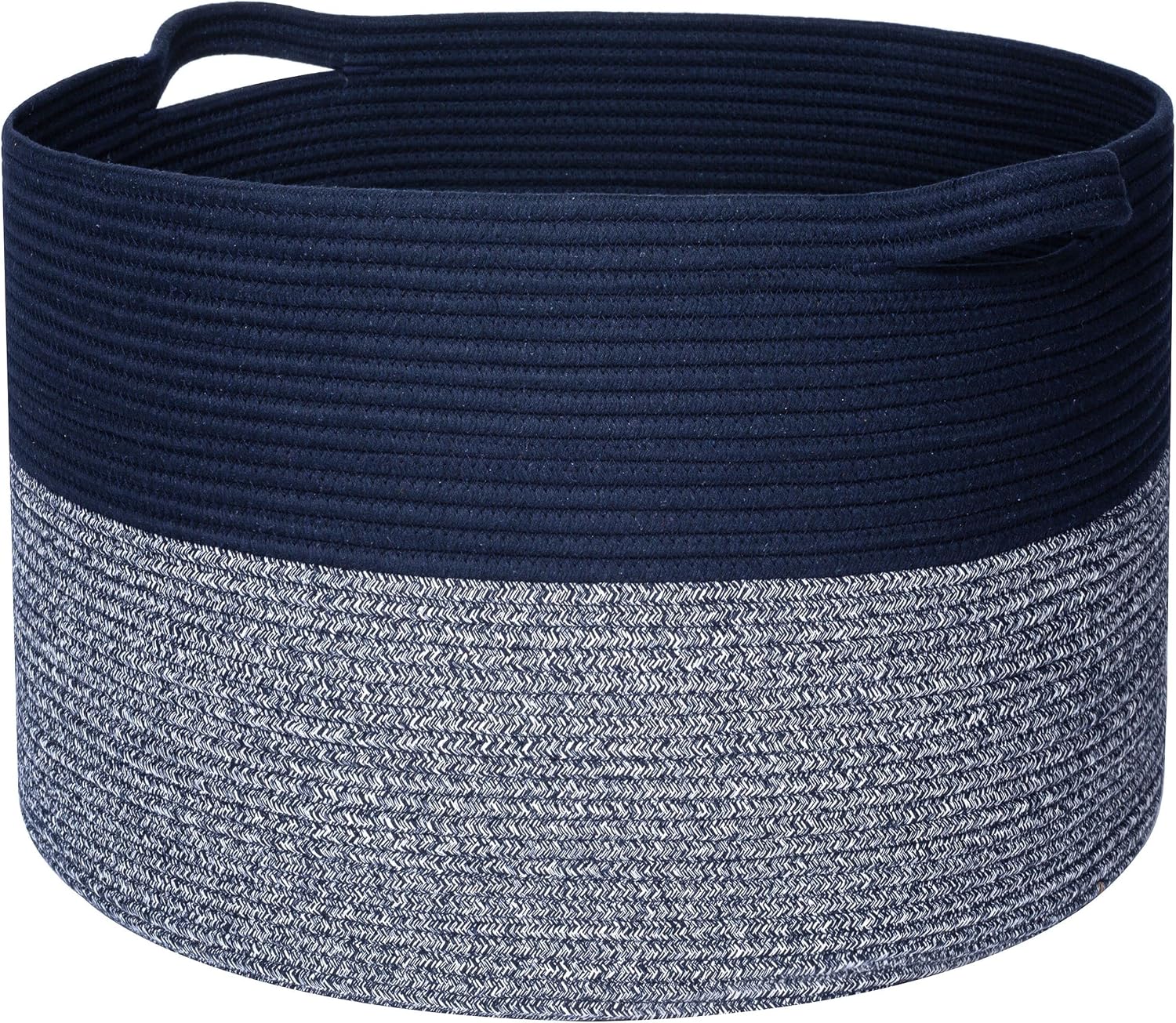 MINTWOOD Design Extra Large 22 x 14 Inches Decorative Woven Cotton Rope Blanket Storage Basket Bin Living Room with Handles and Laundry Hamper for Pillows, Pool Towels, Dog Toys, Shoes, Navy Blue