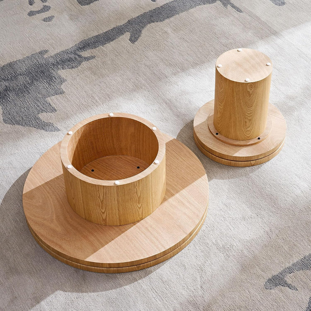 Round End Table Modern Side Table with Sintered Stone Top & Natural Wood ...