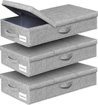 punemi Under Bed Storage Containers, 3 Pcs Large Blanket Clothes Storage Bag, Long Flat Firm Sides Underbed Organization And Storage w/ 3 Handles & Lid For Comforter Toy Closet, 31.1*15.7*6 inch Tall