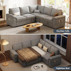 85 Inch Modular Sectional Sofa with Pull Out Bed, L Shaped 5 Seat Sectional Sleeper Sofa with Storage, Sectional Couches for Living Room, Cloud Modular Couch,Removable Sofa Cover,Light Grey