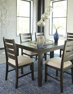 Signature Design by Ashley Rokane 7-Piece Dining Room Table Set with 6 Upholstered Chairs - Brown Wood 20" Rectangular Table & Chair Set for Kitchen Dining Room