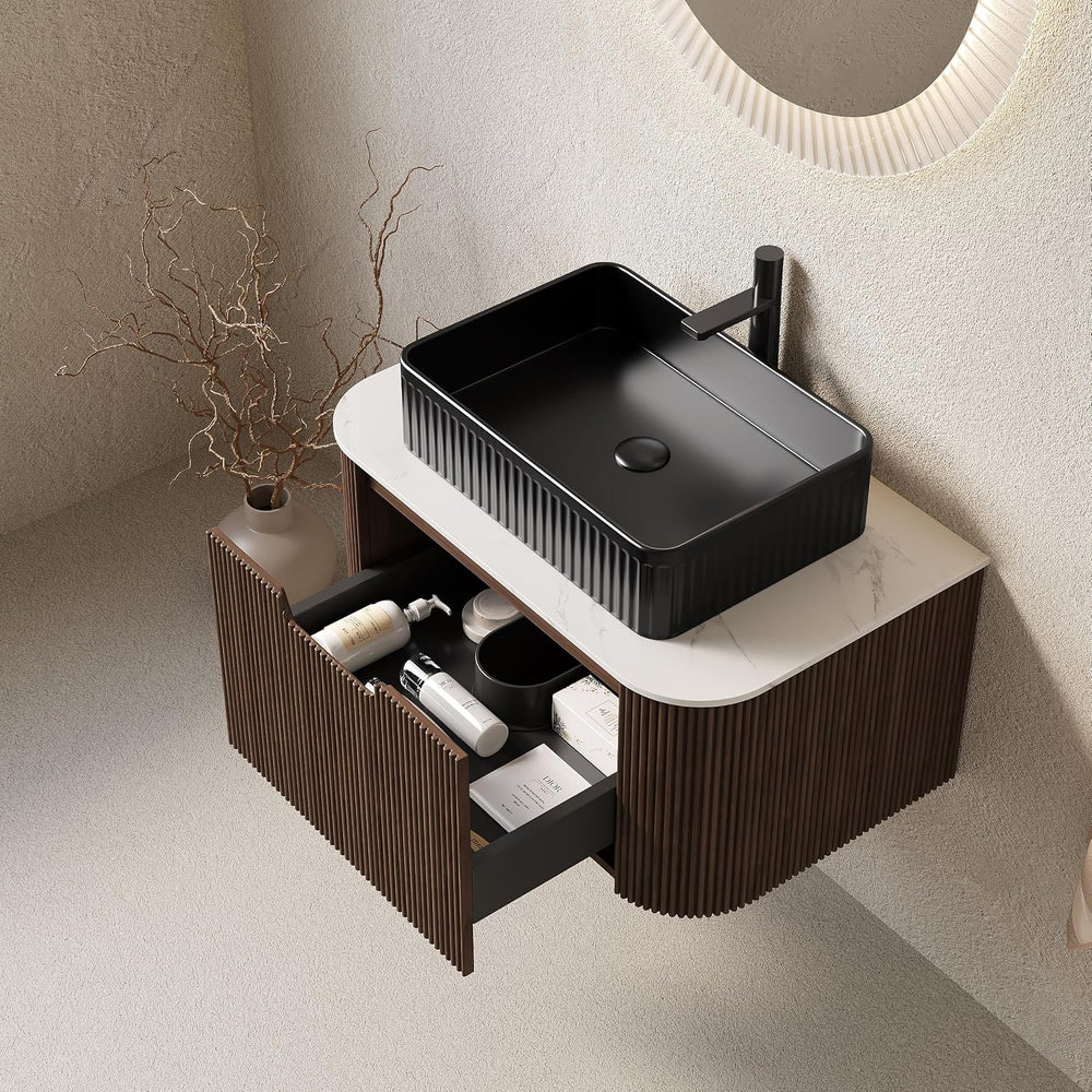 30'' Bathroom Vanities Cabinet with Sink, Wall Mounted Floating Cabin...