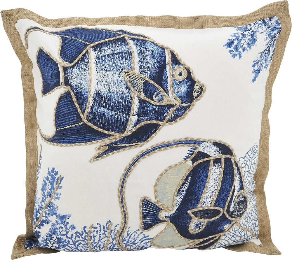 SARO LIFESTYLE Neptunian Coastal Throw Pillow – 20” x 20”, Woven Cotton Cover...