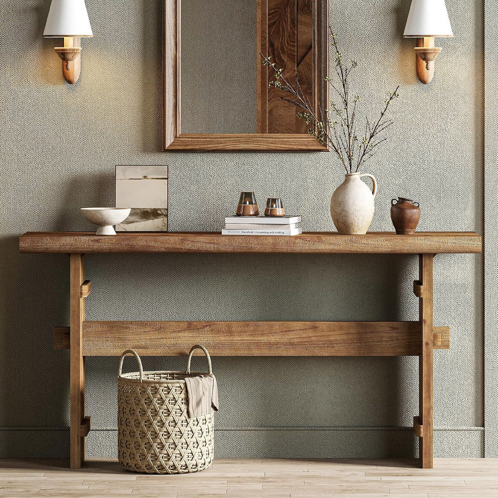 TRIBEWOOD 63-Inch Solid Wood Console Table for Entryway, Narrow Long Farmhous...