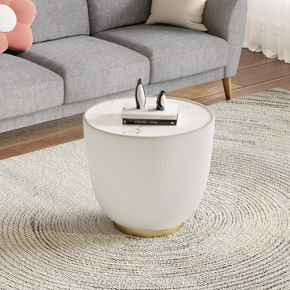 Modern Round End Table, Elegant Bowl Shaped Accent Sofa Side Table with Sinte...