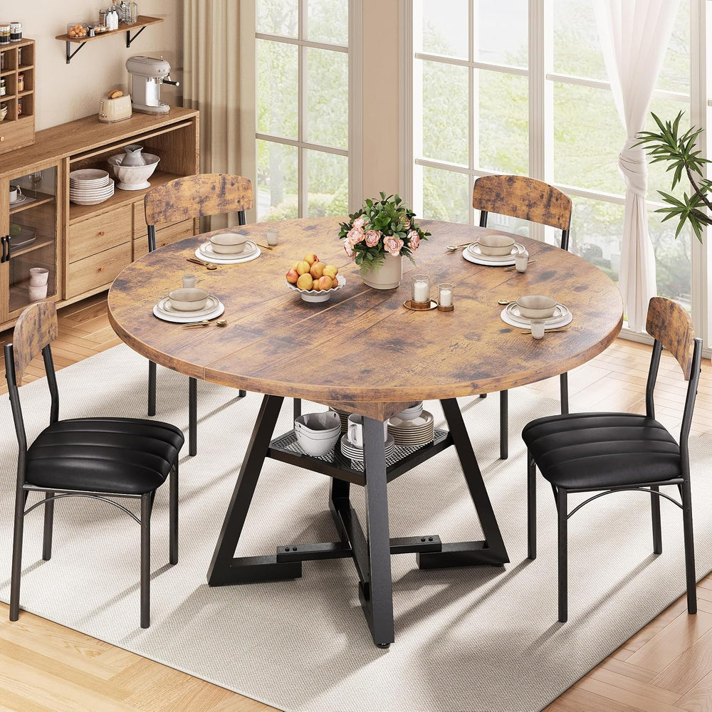 43‘’-57‘’ Extendable Round Dining Table for 4-6, Modern Industrial Kitchen Ov...