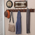 Dseap Coat Rack Wall Mounted: 10-Hooks, 16" Hole to Hole, 38-1/4" Long, Wood Coat Hooks Wall Mounted, Hook Rack, Hook Rail, Hooks for Hanging Coats, Brown & Black