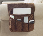 Brilliant Sunshine Chocolate Velvet Couch Armrest 5 Pockets Organizer, Slip Resistant Recliner Armchair Caddy, Washable Remote Controls Holder, Storage for Magazine, Tablet, iPad, 35×13", Chocolate