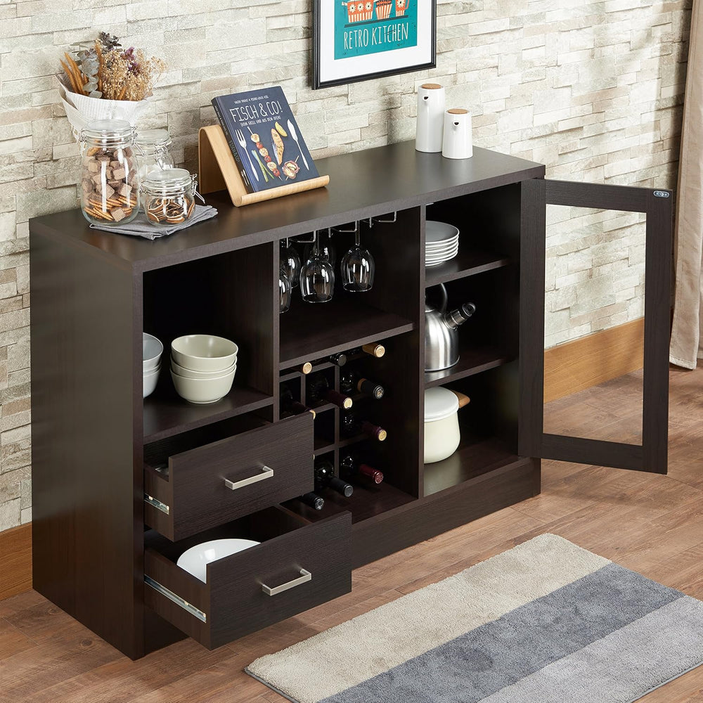 Knocbel Wooden Storage Wine Cabinet with Glass Door and 2 Interior Shelves, C...