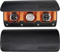 DailyWatch | Personalized Watch Roll Travel Case For 3 Watches - Handmade Genuine Leather Travel Case With Custom Engraving of Name or Initials - Black Orange